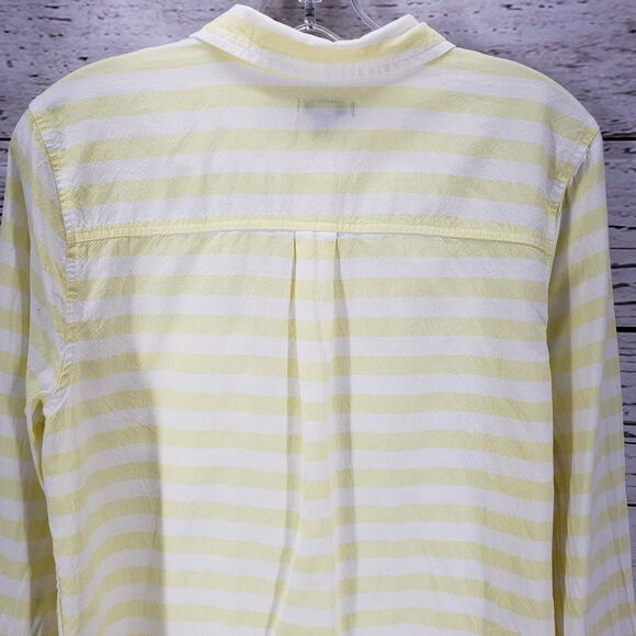 Old Navy Yellow 100%Cotton Striped Button Up Long Sleeve Top Size Large - Picture 10 of 14